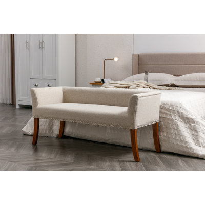 Porthos Home Nevis Fabric Upholstered Bench with Rubberwood Legs Beige